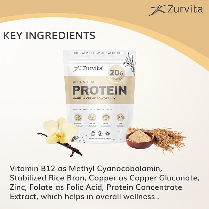 Zurvita - Vanilla Crème Protein Powder- Protein Probiotics No Artificial Sweeteners 24+ Vitamins &amp Minerals 140 Cal/Scoop - 26oz (20 Servings)