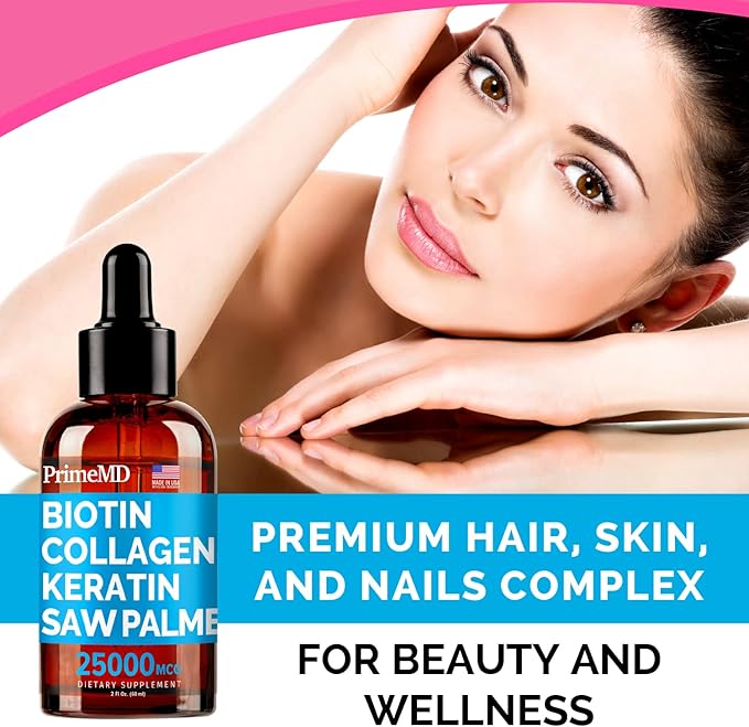 4-in-1 Liquid Biotin Collagen Keratin Saw Palmetto Drops (2 fl oz - 2 Pack) &amp 6-in-1 Maca Root Ashwagandha w Black Pepper Fruit (120ct) Bundle - Hair Skin Nails Energy &amp Mood Support Supple
