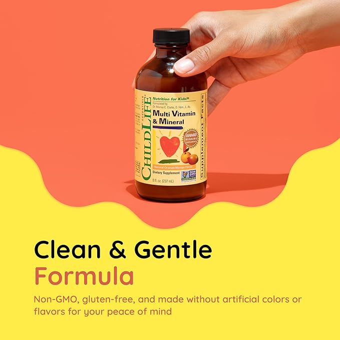 CHILDLIFE Essentials Kids Multivitamin &amp Mineral - Vitamins for Kids Liquid Multivitamin for Toddler &amp Baby - Natural Orange &amp Mango 8 Fl Oz (Pack of 2)