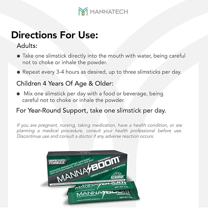 Mannatech Advanced Immune Support Supplement - 150% More Vitamin C Increased Manapol Zinc &amp Glyconutrients for Immunity in MannaBOOM 10 Slimsticks