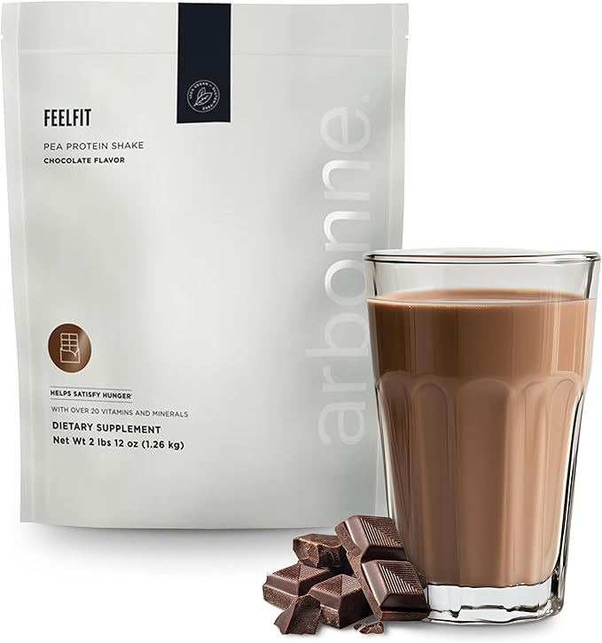 Arbonne Feelfit Pea Protein Shake - Daily Supplement Powder Vegan Protein for Support of Overall Health Energy and Well-Being Chocolate