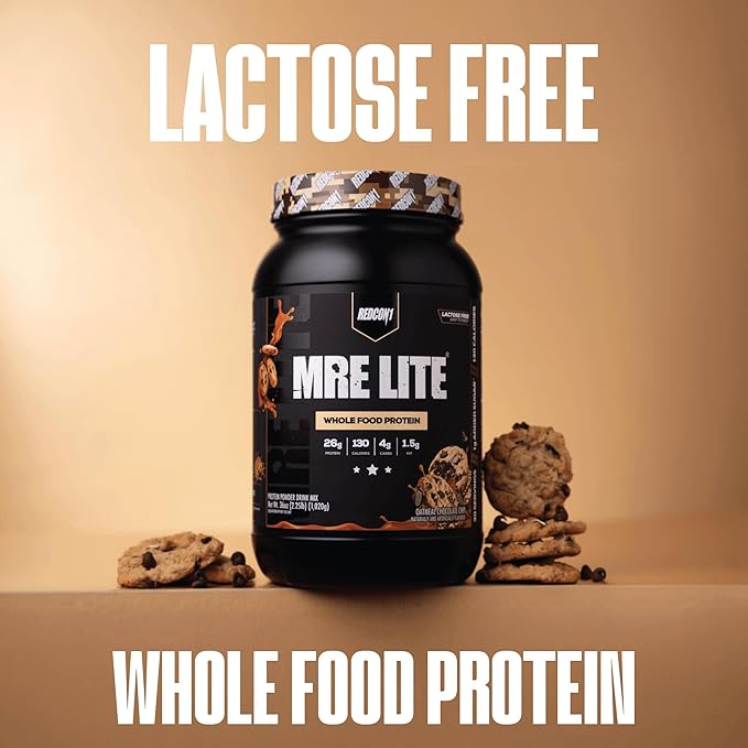 REDCON1 MRE LITE Whole Food Protein Powder Oatmeal Chocolate Chip - Lactose Free Meal Replacement with Animal Protein Blends - Easy to Digest Formula - Only 4g Carb per Serving (30 Servings)