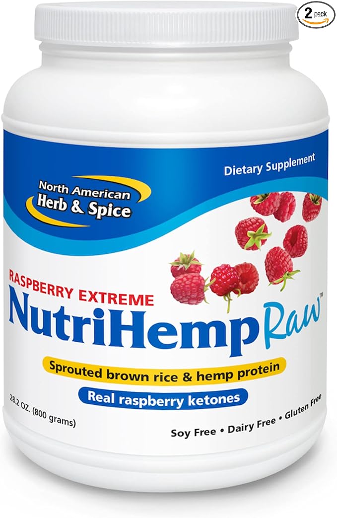 NORTH AMERICAN HERB &amp SPICE NutriHemp Raw Raspberry Extreme - 28.2 oz - Sprouted Brown Rice &amp Hemp Protein - With High-Antioxidant Ketone-Rich Raspberry Powder - Vegan Non-GMO - 28 Servings