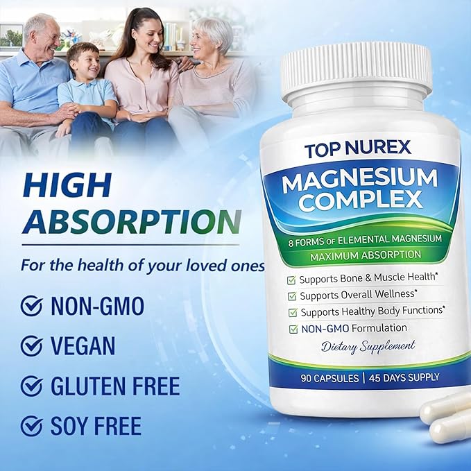 Top Nurex Magnesium Complex Ultra for Women 1000mg – 8 Elemental Magnesium Blend with Glycinate Citrate Malate &amp Taurate High Absorption Magnesium Supplement for Daily Wellness Vegan Non-GMO