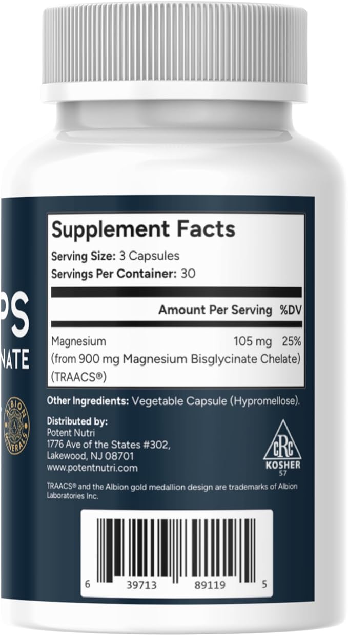 Magnesium Glycinate Tiny Pills - 90 Capsules Easy to Swallow
