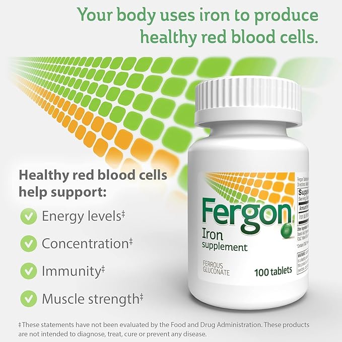 Fergon High Potency Iron Supplement Tablets 100 ea (Pack of 3)