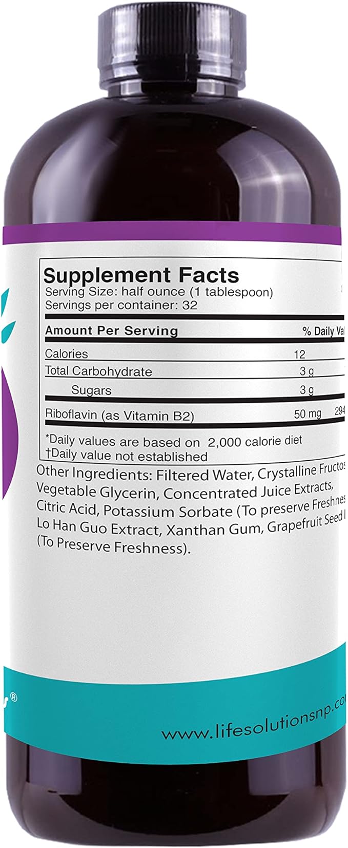 Life Solutions Vitamin B2 - Liquid Dietary Supplement with 50mg Riboflavin Per Serving - Highly Bioavailable Pharmacist Formulated Rapid-Sorb Technology for Efficient Nutrient Absorption - 16 fl oz