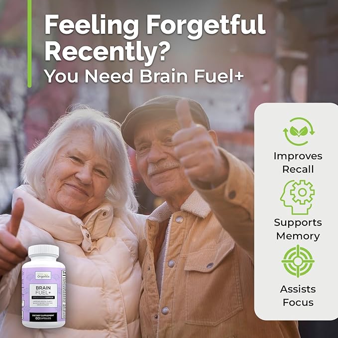 Brain Fuel+ DMAE Blend Memory Supplement for Focus Mood Mental Energy for Busy Men &amp Women - 60 Capsules Made in USA