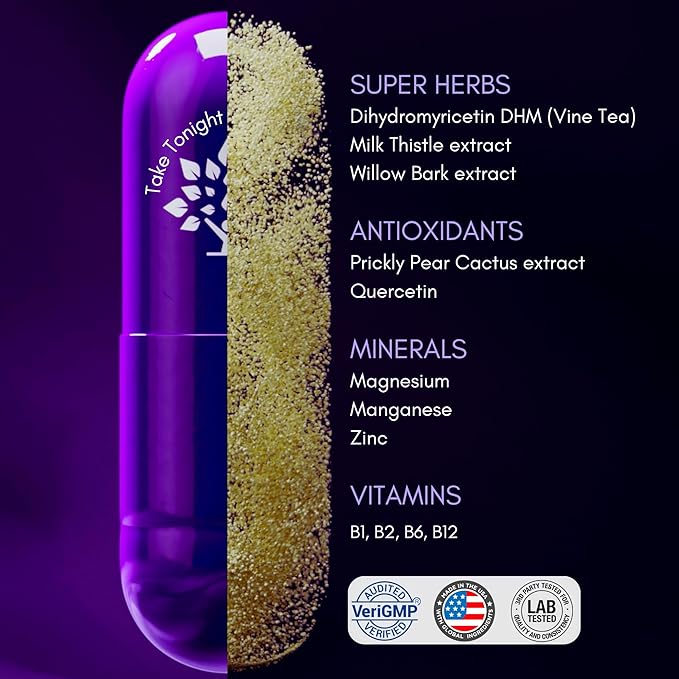 purple tree Post-Drink Wellness Supplement for Liver Support &amp Hydration | Dihydromyricetin DHM Milk Thistle Electrolytes Vitamins | Bachelorette &amp Bachelor Party Kits 30 Packets 120 Pill