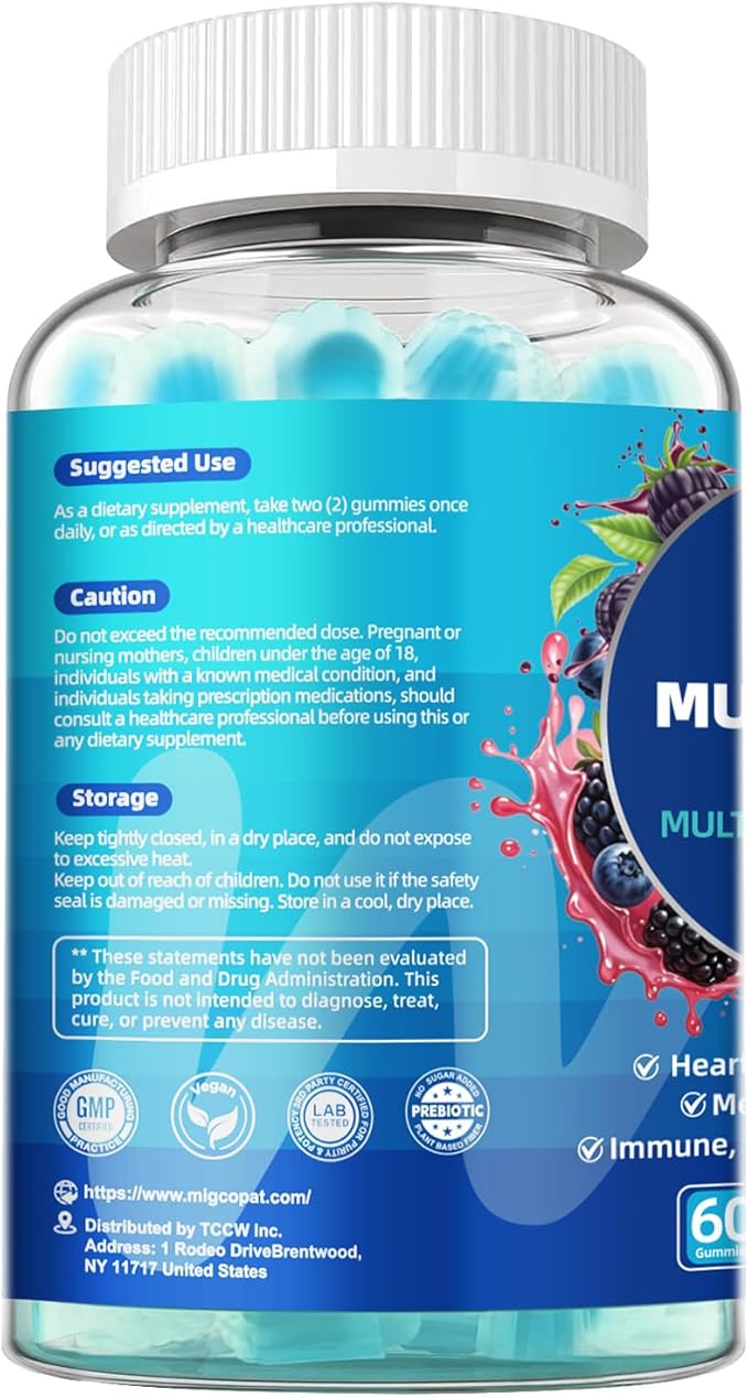 Multivitamin for Men Mens Multivitamins Gummies w/Omega-3 Probiotics Inositol Folate Biotin Zinc Vitamins A C D E B Support Heart Brain Muscle Energy Sugar-Free Berry Flavor