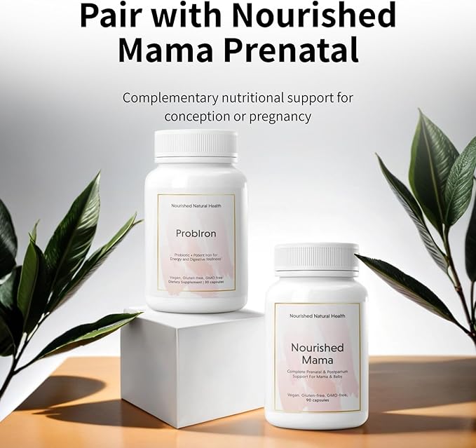 Nourished Natural Health ProbIron - Women's Probiotic + Iron Supplement Boosted with Vitamin C and Copper - Vegan Formula for Energy and Digestive Wellness - 180 Capsules