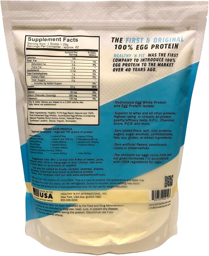 Healthy 'N Fit 100% Egg Protein- Vanilla (4lb): 100% Egg White Protein Plus Natural Peptides.-Naturally Sweetened Pure Keto Paleo Friendly