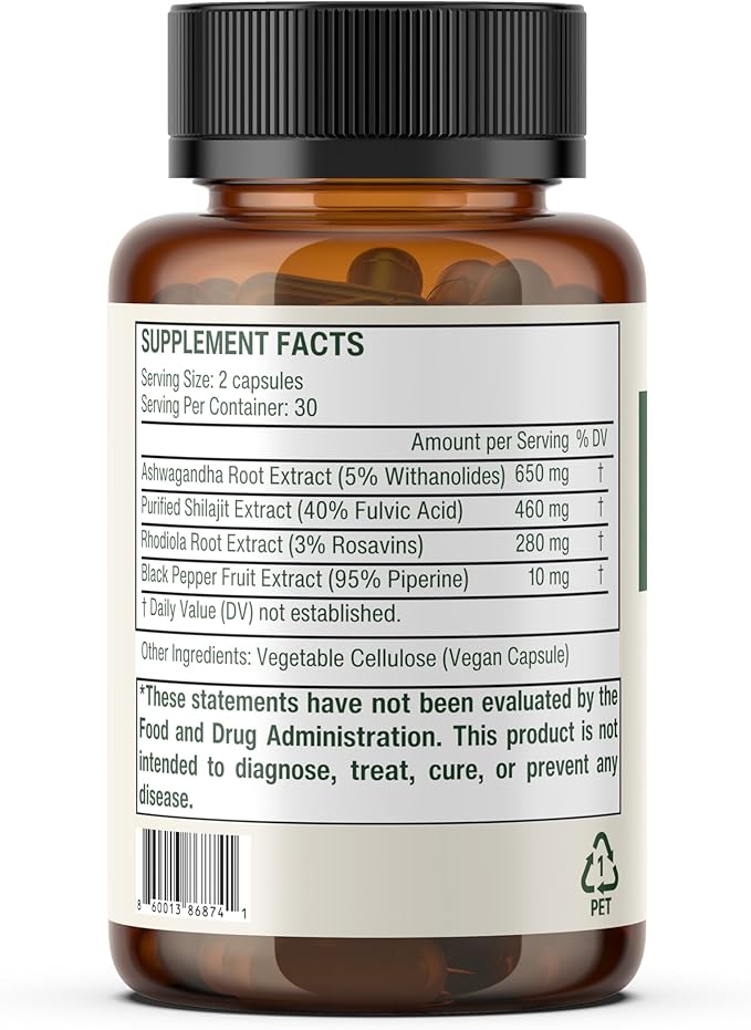 Sage &amp Self Inner Power Capsules – Adaptogen Blend with Ashwagandha Shilajit Rhodiola &amp Black Pepper – Supports Energy Resilience &amp Mental Clarity – 1400 mg per Serving – 60 Vegan Capsu
