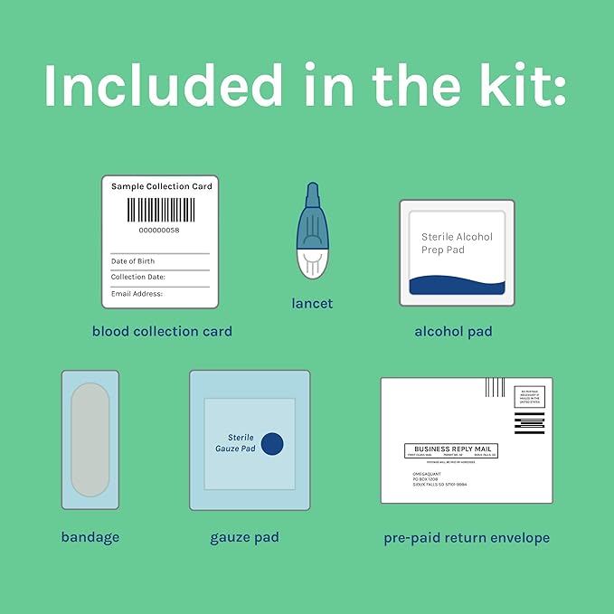 OmegaQuant Omega-3 Index Basic - The Original Omega-3 Blood Test Kit with one Drop of Blood Home Kit Includes Blood Collection Kit | 1 Omega-3 Test Kit