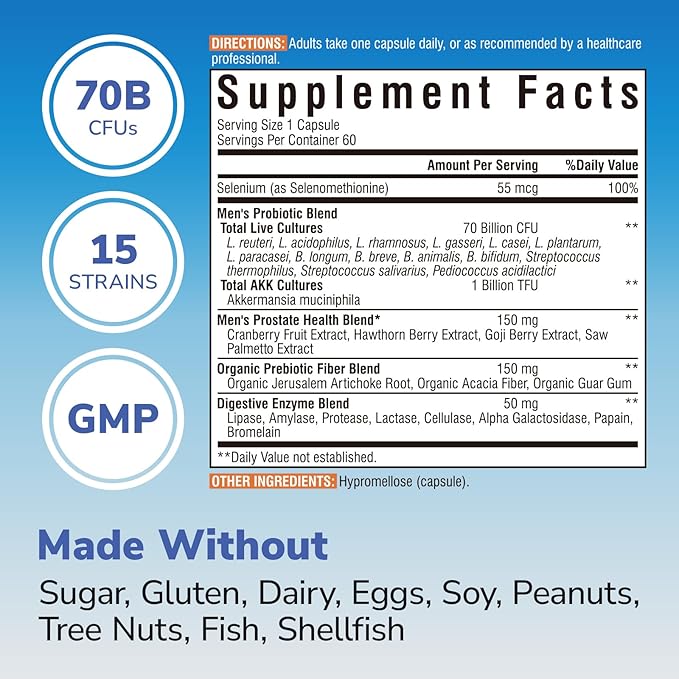10 in 1 Magnesium Complex 120 Vegan Capsules &amp Probiotics for Men 70 Billion CFU 15 Strains