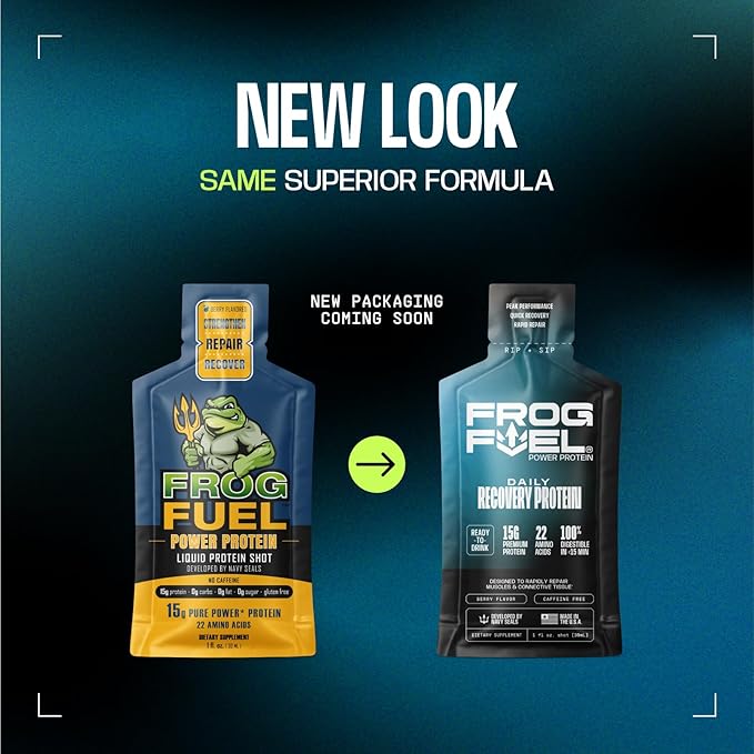Frog Fuel Power Regular Protein Shot 15g Protein Nano-Hydrolyzed Grass Fed Collagen Post Workout Gluten Free Fat &amp Sugar Free 22 Amino Acids 0 Carbs Berry 1 oz Packets 24 Pack