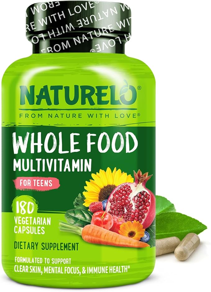 NATURELO Multivitamins for Teenage Girls/Boys 180 Capsules Whole Food Multivitamin with Minerals Non-GMO Vegetarian