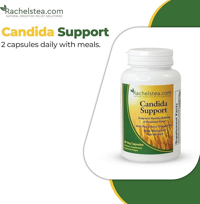 Rachel's Tea and Candida Support: 30 Day Supply Turmeric Wild Yam Ginger Peppermint Fennel Slippery Elm + Candida Support Capsules