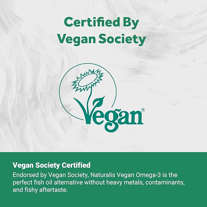 Naturalis Vegan Omega 3 DHA EPA &amp DPA from Algae | Vegan Society Certified Sustainably Sourced True Full Spectrum | 120 Veggie Softgels (Carrageenan Free)