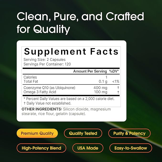 NatureBell CoQ10 400mg with Omega-3-240 Capsules - Antioxidant Supplement for Heart &amp Energy Health Support - Supports Cellular Energy* - Extra Strength Coenzyme Q10