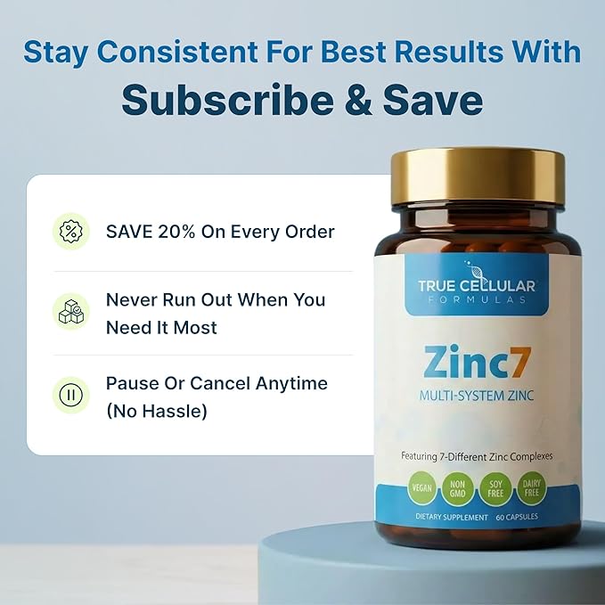 Zinc7: 7-in-1 Zinc Complex 50mg - Maximum Absorption for Immune Defense Deep Sleep &amp All-Day Energy | Hormone Balance Mental Focus &amp Metabolism Support | 60 Vegan Capsules