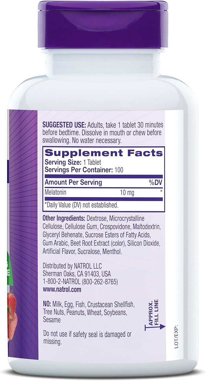 Natrol Fast Dissolve Melatonin 10 mg Melatonin Supplements for Restful Sleep Sleep Support for Adults 100 Strawberry-Flavored Melatonin Tablets Up to a 100 Day Supply