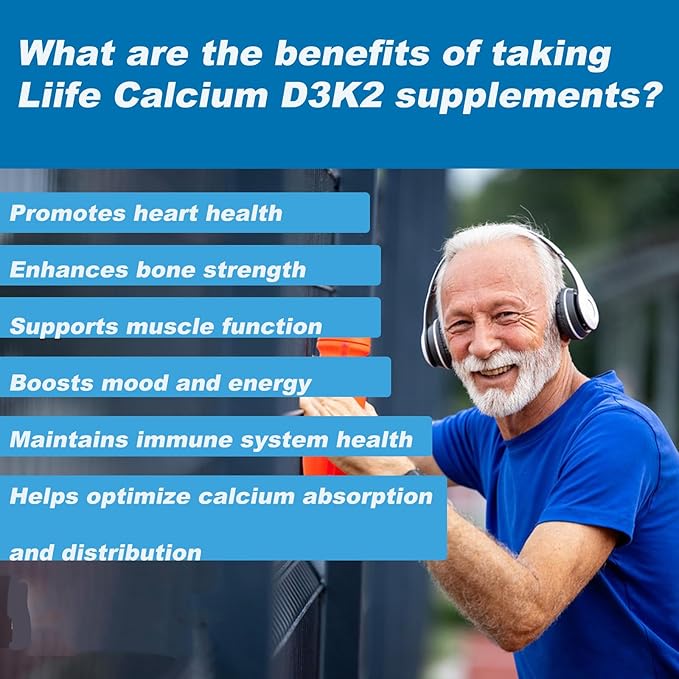 LIIFE 3-in-1 Calcium 150mg + Vitamin D3 1000iu + 100mcg K2（MK4 MK7） Natural Supplement Complex for Bone Health Joint Support and Cardiovascular Health 120 Softgels 60 Day Supply