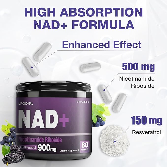 NAD Supplement - Nicotinamide Riboside Resveratrol 900mg Liposomal NAD Supplement for Women and Men NAD Plus Pure Organic