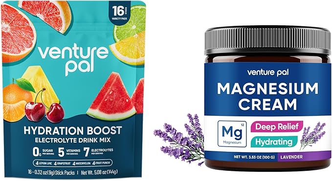 Venture Pal Magnesium Lotion &amp Sugar-Free Electrolyte Powder Packets