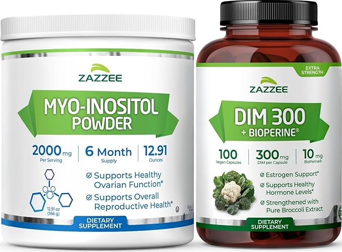 Zazzee Dim Supplement for Women and Myo Inositol Powder | 300mg Dim for Women Plus Myo Inositol Supplement | Female Fertility Support Bundle