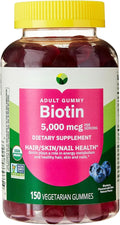 KP+ Biotin | Biotin 5000 mcg Gummies | Supports Hair Skin &amp Nail Health | 150 Vegetarian Gummies | Blueberry Flavor | Pack of 1