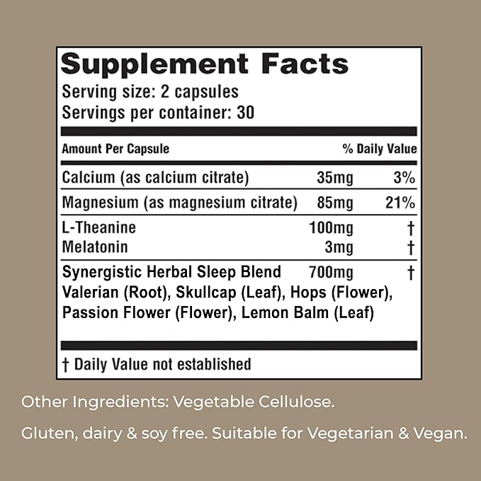 American Nutriceuticals - Serene Sleep Aid - with Melatonin &amp Magnesium - All Natural Sleep Aid for Adults -Long-Lasting - 60 Capsules -30 Day Supply