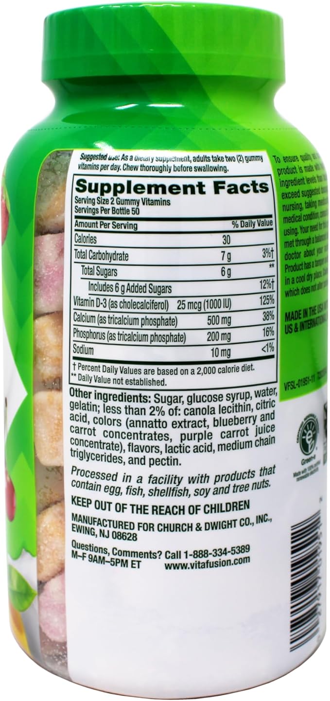 Vitafusion Calcium Gummy JKHyWW Vitamins for Adults 500 mg 100 Count (Pack of 2)