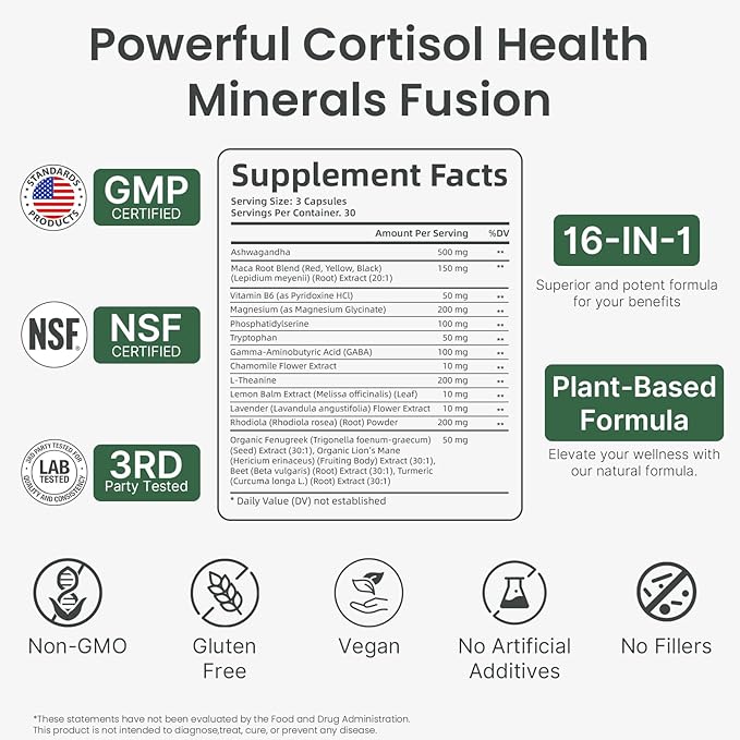 Cortisol Supplements for Women and Men High Cortisol Reducer with Ashwagandha Magnesium Rhodiola &amp L-Theanine-Supports Cortisol Calm Sleep &amp Stress Relief–90 Capsules