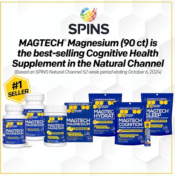 NATURAL STACKS Dopamine Brain Food + Magtech Magnesium Bundle - Chelated Magnesium Complex - Supports Brain Health &amp Mental Drive* - 150 Total Capsules
