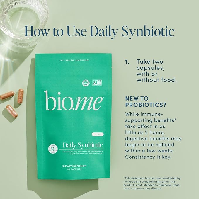 Bio.me Synbiotic &amp Gut Remedy Bundle - Daily Synbiotic 3-in-1 Prebiotics and Probiotics for Digestive &amp Immune Support (60 ct) &amp Gut Cleanse to Reset Digestive System and Rebalance Microbi