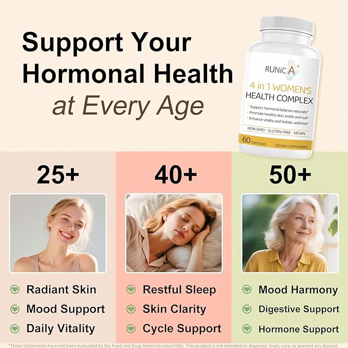 4in1 Women's Hormone &amp Beauty Complex | Menopause Relief Supplement for Hot Flashes Night Sweats &amp Mood | Soy Isoflavones Pueraria Rosehip &amp Evening Primrose - 60-Day Routine Bundle