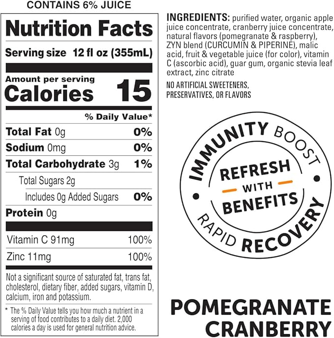 ZYN Turmeric Wellness Drink (6 Pack) Pomegranate Cranberry Flavored Turmeric Curcumin with Black Pepper No Added Sugar Low Carb &amp Low Calorie Clean Alternative