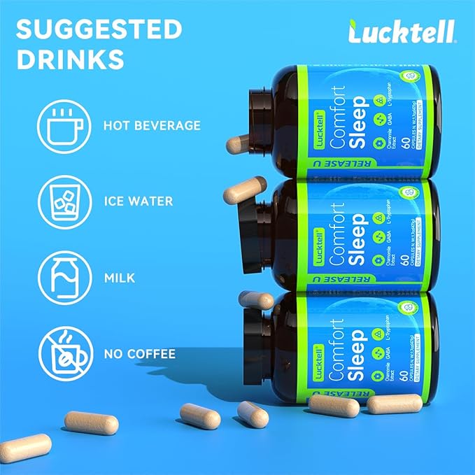 LuckTell Sleep Aid for Adults GABA 400mg Comfortable Sleep Non-Habit Forming Sleep Supplement 60 Capsules 30-Day Supply
