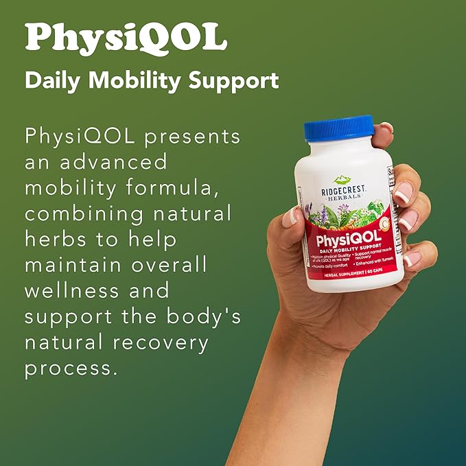 Ridgecrest Herbals PhysiQOL Herbal Supplement with Boswelia and Tumeric (60 Vegan Caps 30 Serv)