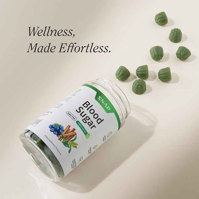 Snap Supplements Blood Sugar Gummies Support Already Healthy Blood Sugar Levels Cinnamon Bark and Blueberry Fruit Extract Green Apple Flavor 60 Gummies