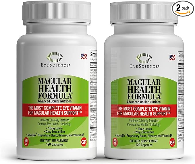 EyeScience – Macular Health Formula – 120 Capsules – Complete Nutritional Supplement for Eye Health - Contains Lutein Zeaxanthin Vitamin C D E &amp B6-2-Pack