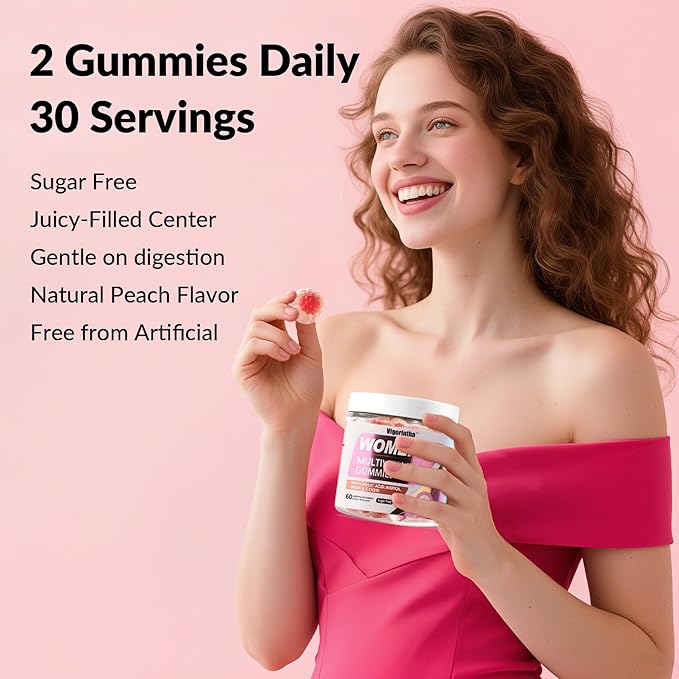 2 Pack Sugar Free Womens Multivitamin Gummies with 19 Multi Vitamins &amp MineralsIronCalciumFolateBiotinInositol for SkinHairEnergy and ImmuneVeganNatural Peach Flavored 120 Count