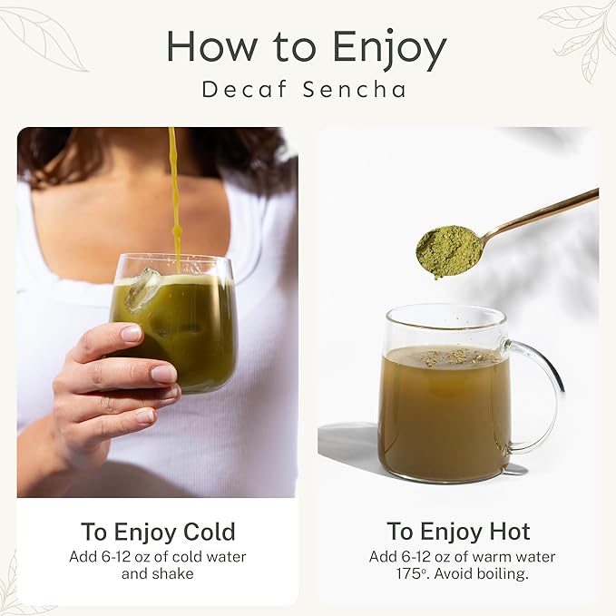 Yu Tea Decaf Organic Sencha Green Tea Powder 100 Servings | Rich in Antioxidants EGCG &amp L-Theanine | Pure Japanese First Harvest Leaf | Caffeine-Free &amp Unsweetened | Resealable Pouch 2.65