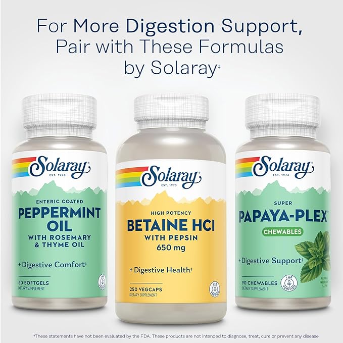 SOLARAY Betaine HCL with Pepsin - High Potency Hydrochloric Acid Formula - Digestive Health Supplement with Digestive Enzymes for Gut Health Support - 60-Day Guarantee 250 Servings 250 VegCaps