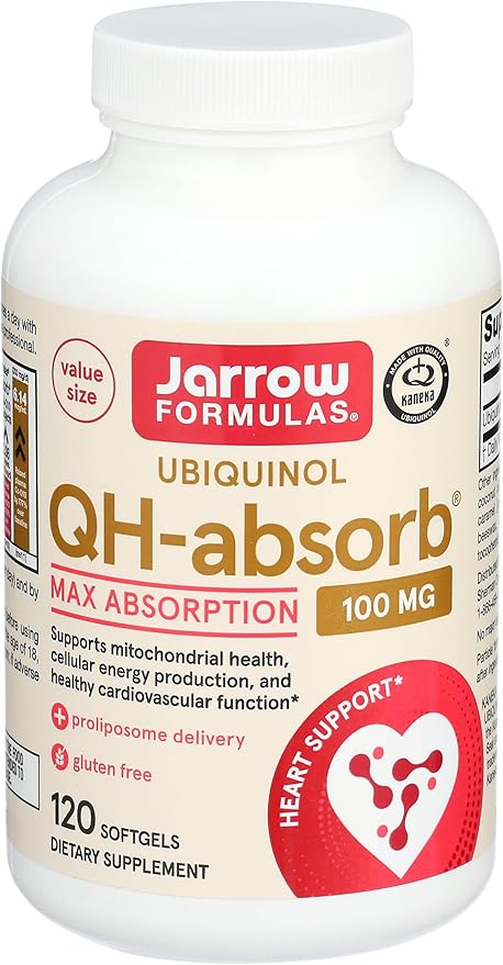 Jarrow Formulas QH-Absorb 100 mg Max Absorption - CoQ10 Ubiquinol &amp Vitamin D3 62.5 mcg (2500 IU) - 100 Servings (Softgels)