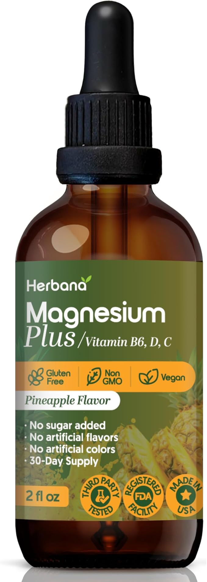 Magnesium Plus Pineapple Flavor - Magnesium Citrate Glycinate/L-threonate &amp Vitamin B6 D C/Liquid Drops Supplement 4 fl oz - Advanced Complex - 60-Day Supply