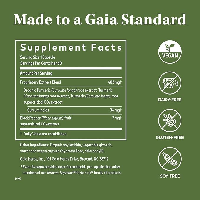 Gaia Herbs Turmeric Supreme Extra Strength - 60 Vegan Liquid Phyto-Capsules &amp Reishi Mushroom - Immune System &amp Supports Heart Health - 40 Vegan Liquid Phyto-Capsules (2 Pack)