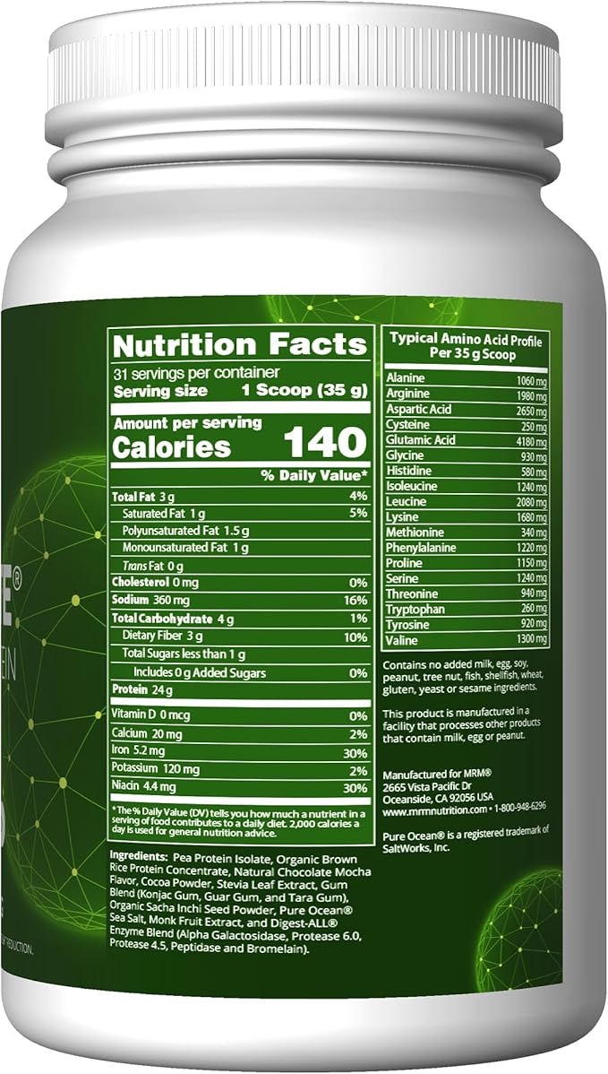 MRM Veggie Elite Performance Protein - Chocolate Mocha Plant-Based Powder 24g Protein per Serving with BCAAs &amp Digestive Enzymes Clinically Tested - Vegan Gluten-Free - 31 Servings