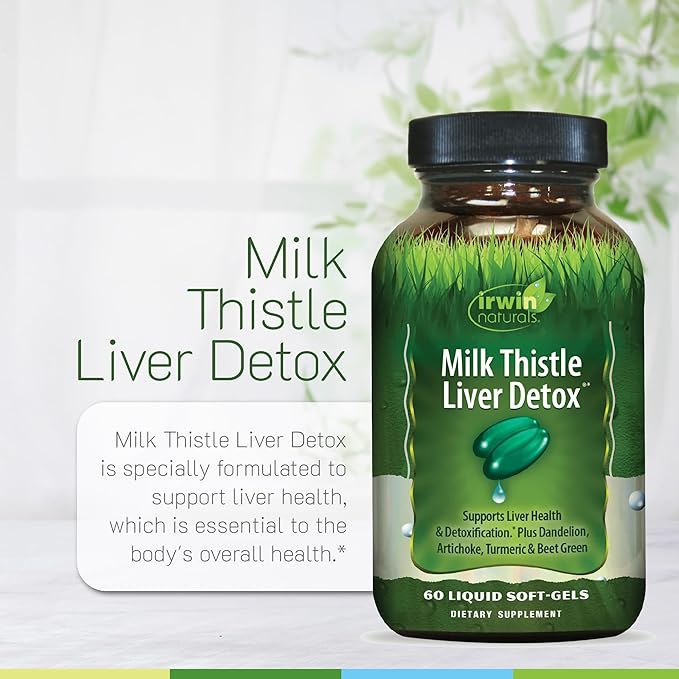 Irwin Naturals Milk Thistle Liver Detox - 60 Liquid Soft-Gels Pack of 2 - Supports Liver Health with Dandelion Artichoke Turmeric &amp Green Beet Root - 60 Total Servings
